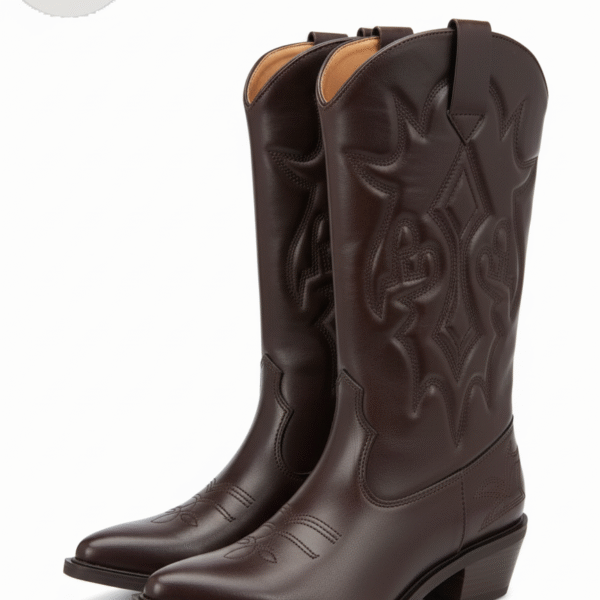 حذاء بوت جلدي مطرز بني داكن