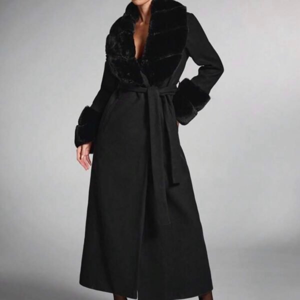 Women's Solid Color Fluffy Shawl Collar Long Sleeve Long Elegant Wool Blend Coat, Vintage Coat
